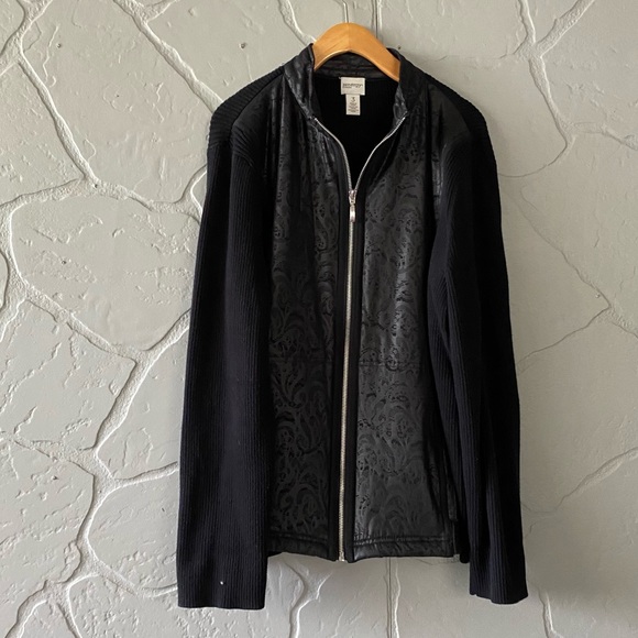 Zenergy by Chico’s Black Zip Lace Print Jacket - Picture 1 of 8